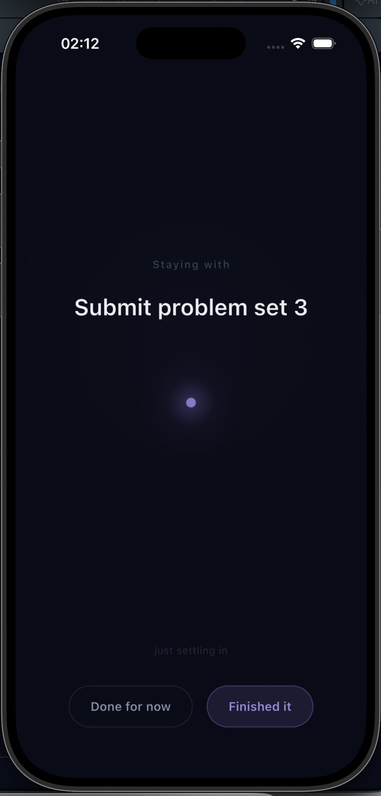 Lanter Focus Session screen, a quiet full-screen space for one task